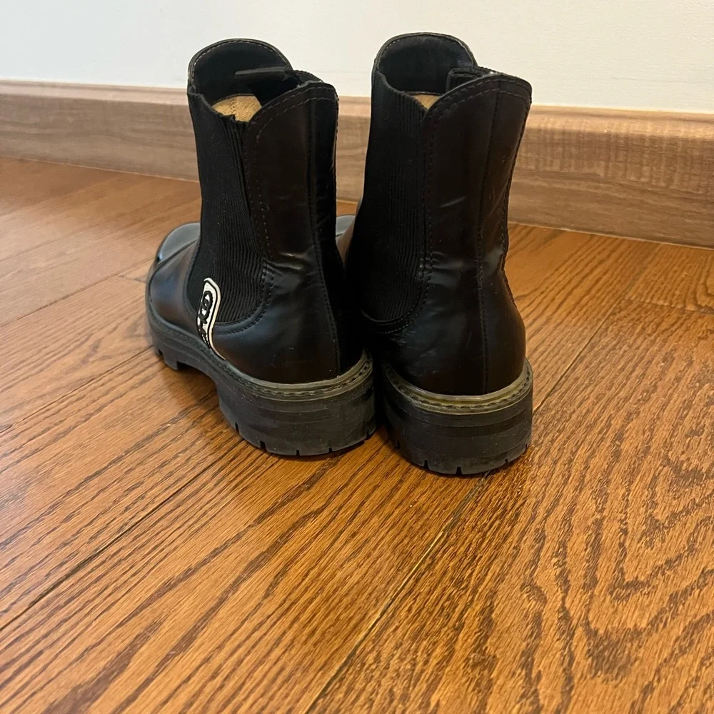Black Glossy Leather Ankle Boots with Chunky Sole